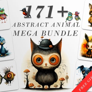 Abstract Animal Mega Bundle | Whimsical Animal Art | Crafts and Decor | PNG Bundle | Sublimation Designs | Junk Journal | Scrapbook Ephemera