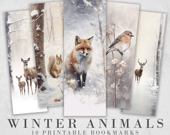 10 Winter Animals Printable Bookmarks | Digital Download JPG Bookmark Set| PNG bookmark sublimation | X-Mas bookmark set | Fussy Cuts