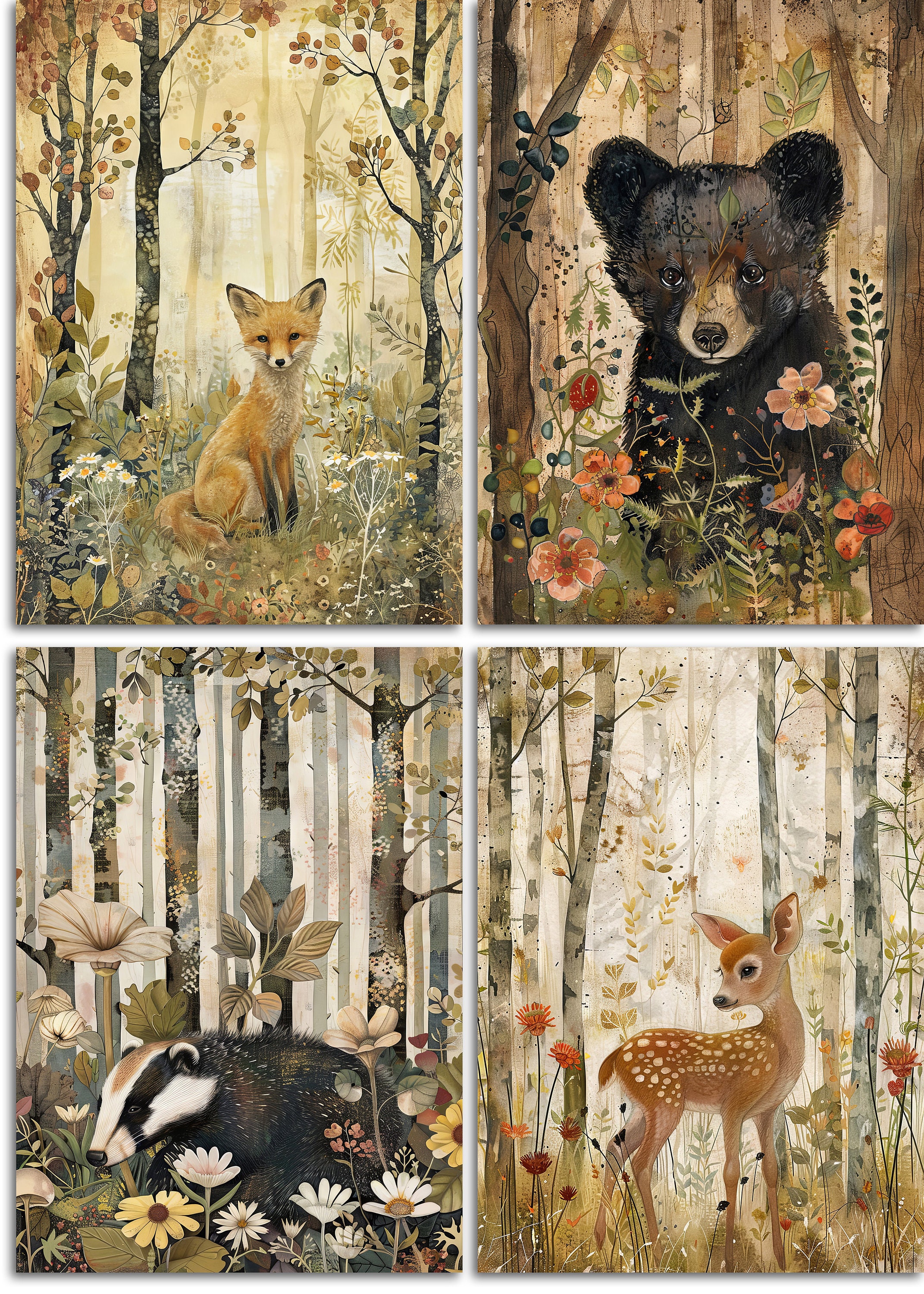 Whimsical Woodland Printable Art Pages| Digital Download Paper Set ...
