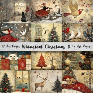 12 wunderliche Weihnachten druckbare Kunstseiten | Digitaler Download JPG Papier Set| PNG Sublimation | Skurriles Digitales Papier | Retro Weihnachtsmann