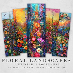 15 marcadores para impressão de paisagens florais | Conjunto de marcadores JPG para download digital | Sublimação de marcadores PNG | Conjunto de marcadores coloridos