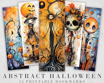 15 Cute Halloween Printable Bookmarks | Digital Download JPG Bookmark Set| PNG bookmark sublimation | Whimsical bookmark set | Fussy Cuts