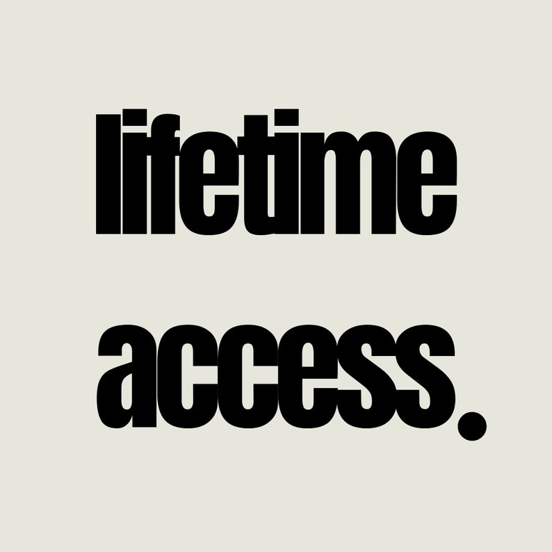 Może przedstawiać: Czarno-biały tekst na jasnoszarym tle. Tekst brzmi "lifetime access."