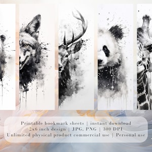 10 Black and White Animal Printable Bookmarks | Digital Download JPG ...