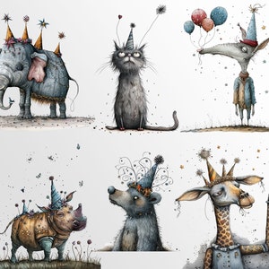 Whimsical Party Animals: Funny Birthday Graphics for Crafts and Decor | PNG Bundle | Sublimation files| Quirky Creatures Clipart Hilarious image 5