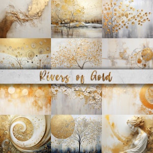 Rivers of Gold - 12 elegante Papiere/Hintergründe in Weiß und Gold, CU, Hochzeit, Weihnachten, Junk Journal, Digital Art, DIY Card Making