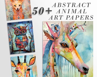 57 páginas de arte imprimibles de animales abstractos/ Descarga digital JPG Conjunto de papel/ paquete de sublimación/ Paquete de papel digital caprichoso/ Diario basura retro