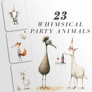 Süße Tier-Party: Gruselige Geburtstags-Grafiken zum Basteln und Dekorieren | PNG-Bundle | Sublimationsdateien | Skurrile Kreaturen