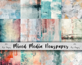 Fondos de medios mixtos, conjunto de papel de descarga digital, arte digital caprichoso, peculiar, diario basura, álbum de recortes, JPG, 5x7, paquete de fabricación de tarjetas DIY