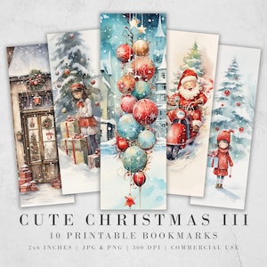 10 signets imprimables de Noël mignons | Feuilles de marque-page JPG en téléchargement numérique | Sublimation de signet PNG | Ensemble de signets | Graphiques de Noël rétro