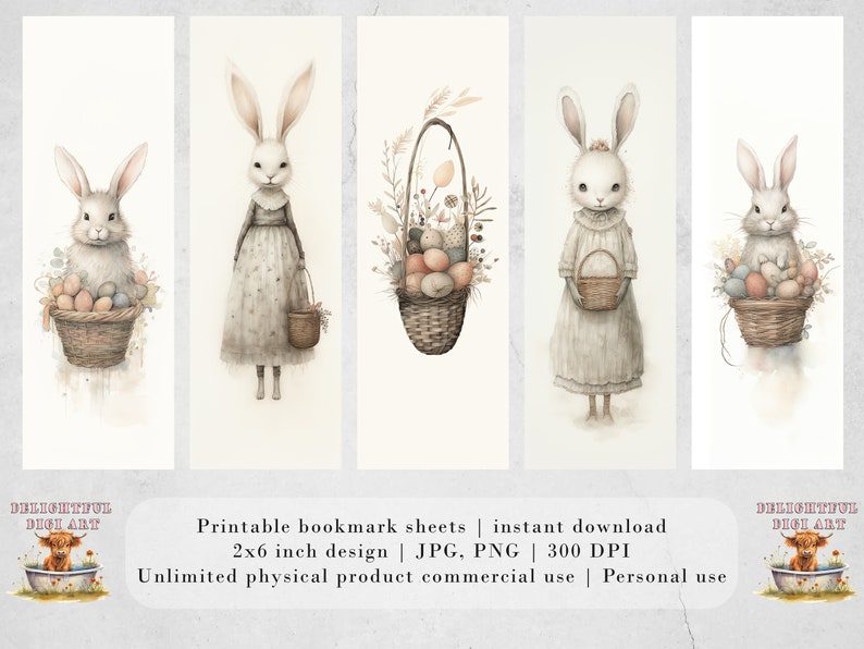 Easter Bunny Whimsy Printable Bookmarks, Cute Animal Book Lovers ...