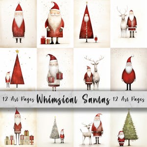 12 wunderliche Weihnachtsmänner druckbare Kunstseiten| Digitaler Download JPG Papier Set| PNG Sublimation | Süßes Digitales Papier Set | Retro Weihnachtsmann