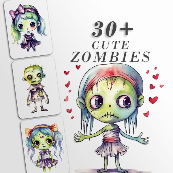 Cute Halloween Zombies Clipart: Halloween Art for Crafts and Decor | PNG Bundle | Digital Download | Sublimation Designs | Whimsical