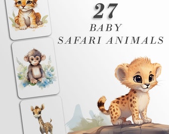 Wild One Safari Animal Clipart - 27 High Quality Watercolor PNGs, Cute Baby Shower and Nursery Decor, Birthday Invitation