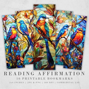 10 Stained Glass Bird Printable Bookmarks | Digital Download JPG Bookmark Sheets | PNG bookmark sublimation | Bird bookmark set | Gift