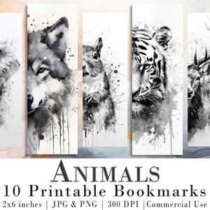 10 Black and White Animal Printable Bookmarks Digital - Etsy