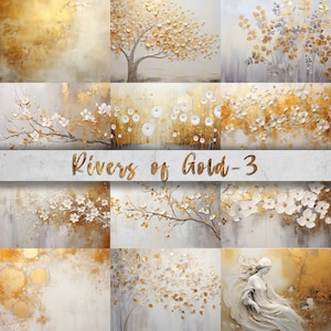 Rivers of Gold 3 - 12 elegante weiße und goldene Papiere/Hintergründe (30,5x22 cm), Cu, Hochzeit, Weihnachten, Junk Journal, Digital Art, DIY Kartenherstellung