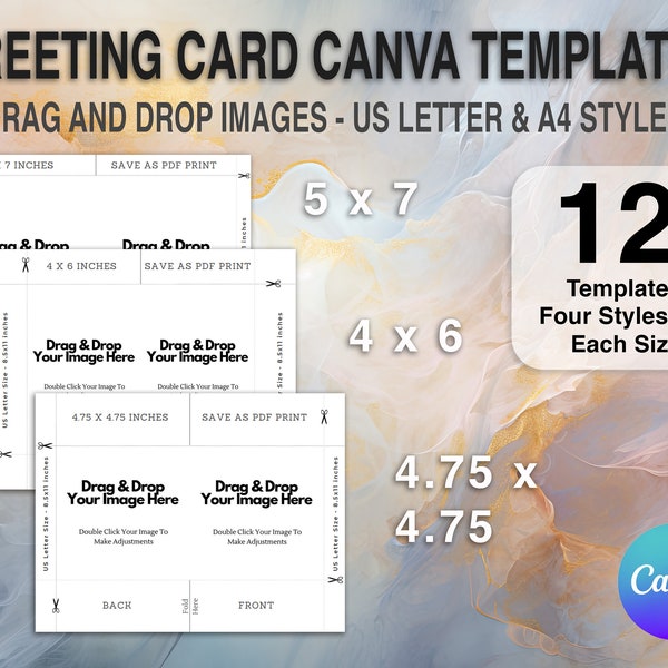 Carte de voeux Drag & Drop Canva Template Bundle 5x7 4x6 et 4.75x4.75, Modèle Canva, Modèle de carte imprimable, Modèle de carte à usage commercial