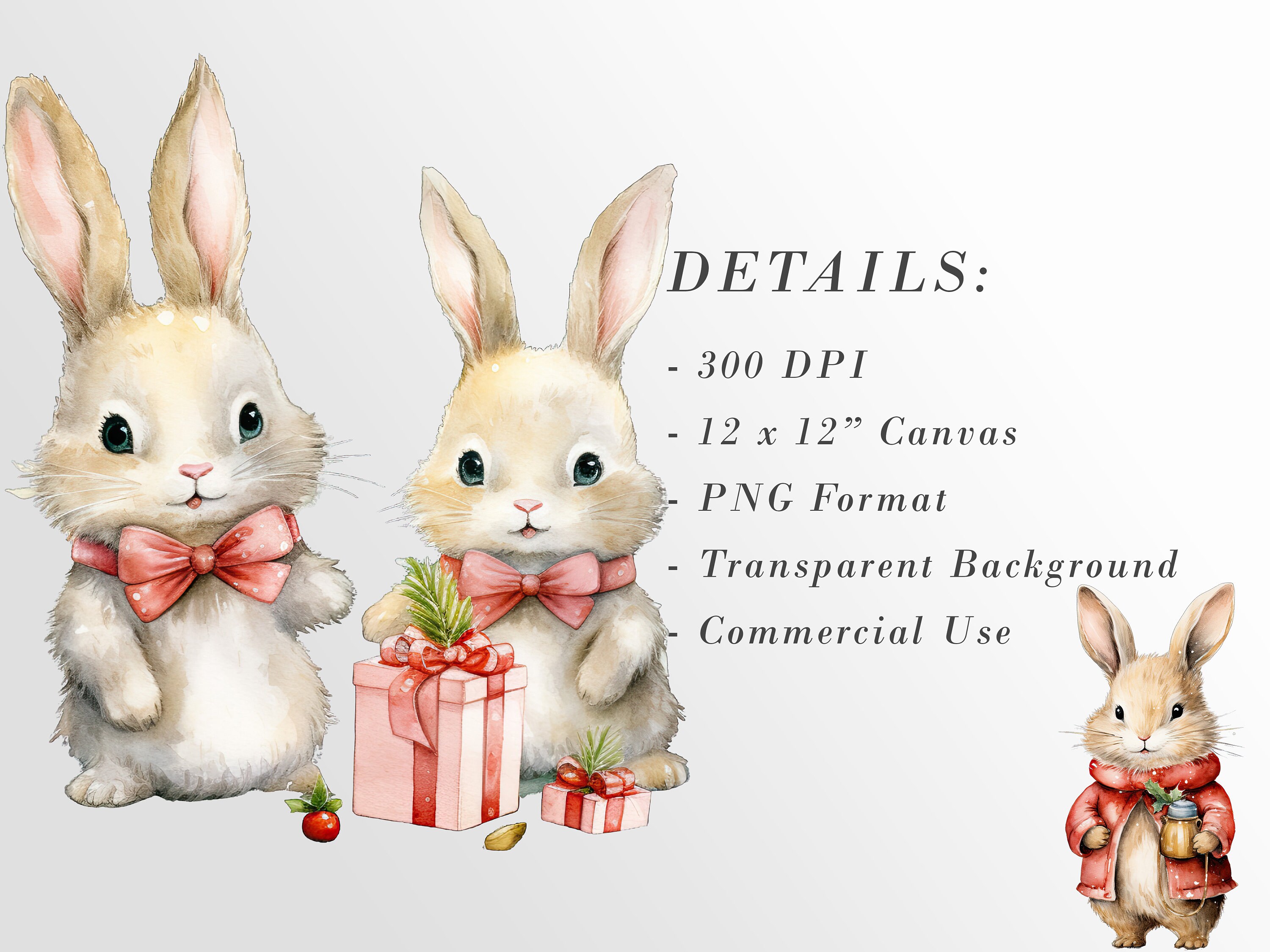 Cute Christmas Bunnies Clipart, Cute Rabbit PNG Bundle, Christmas Art ...