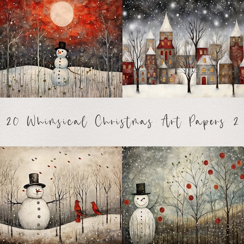 20 Whimsical Christmas Printable Art Pages| Digital Download JPG Paper Set| PNG sublimation| Whimsical Digital Paper | Retro Santa Claus image 9