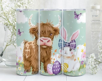Highland Cow Easter Tumbler Wrap, Highland Cow Happy Easter Day Tumbler Wrap, 20 oz Tumbler PNG Sublimatie Design, Egg Easter Tumbler Wrap