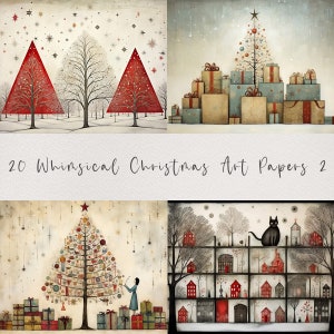 20 Whimsical Christmas Printable Art Pages| Digital Download JPG Paper Set| PNG sublimation| Whimsical Digital Paper | Retro Santa Claus image 6
