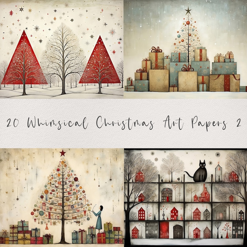 20 Whimsical Christmas Printable Art Pages| Digital Download JPG Paper Set| PNG sublimation| Whimsical Digital Paper | Retro Santa Claus image 6