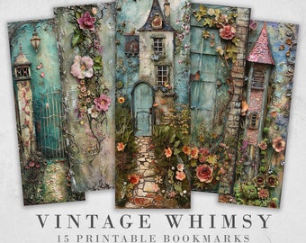Vintage Whimsy Printable Bookmarks | Digital Download JPG Bookmark Set| PNG sublimation| Quirky Victorian Fussy Cuts DIY Craft Gift, Flowers