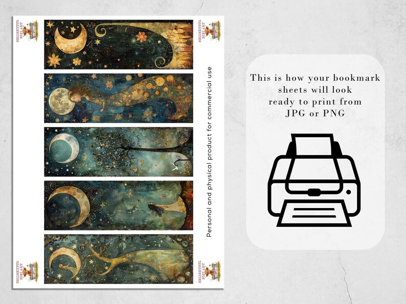 Utskrivbara bokmärken med himmelsk dröm | Bokmärken med drömtema | 3 JPG-ark | Sublimering av PNG-bokmärken | Nyckfull scrapbooking DIY-presentidé bild 8