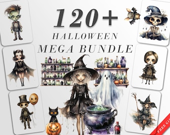 Leuke Halloween Clipart Megabundel: Halloween-kunst voor ambachten en decor | PNG-bundel | Digitale download | Sublimatieontwerpen | Grillig plezier