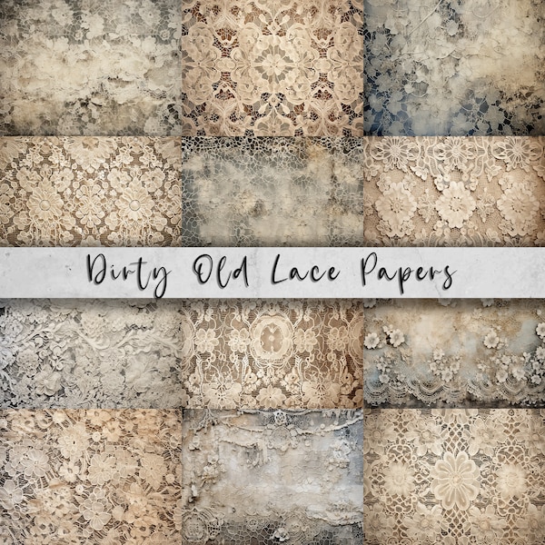 Dirty Old Lace Papers - Commercial Use - Stained Vintage Lace Papers - PNG - Printable Art - Junk Journal - Digital Art - 11x8.5"