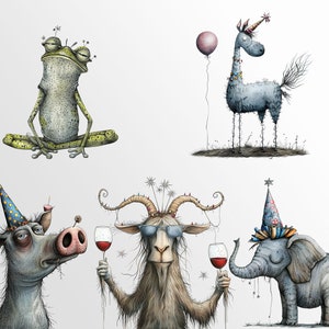 Whimsical Party Animals: Funny Birthday Graphics for Crafts and Decor | PNG Bundle | Sublimation files| Quirky Creatures Clipart Hilarious image 9