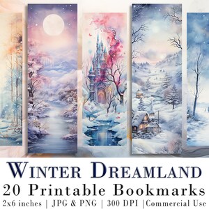 20 Winter Dreamland Printable Bookmarks| DIY Bookmark Sheets| PNG bookmark sublimation| Bookmark set| Watercolor Graphics| Print at Home