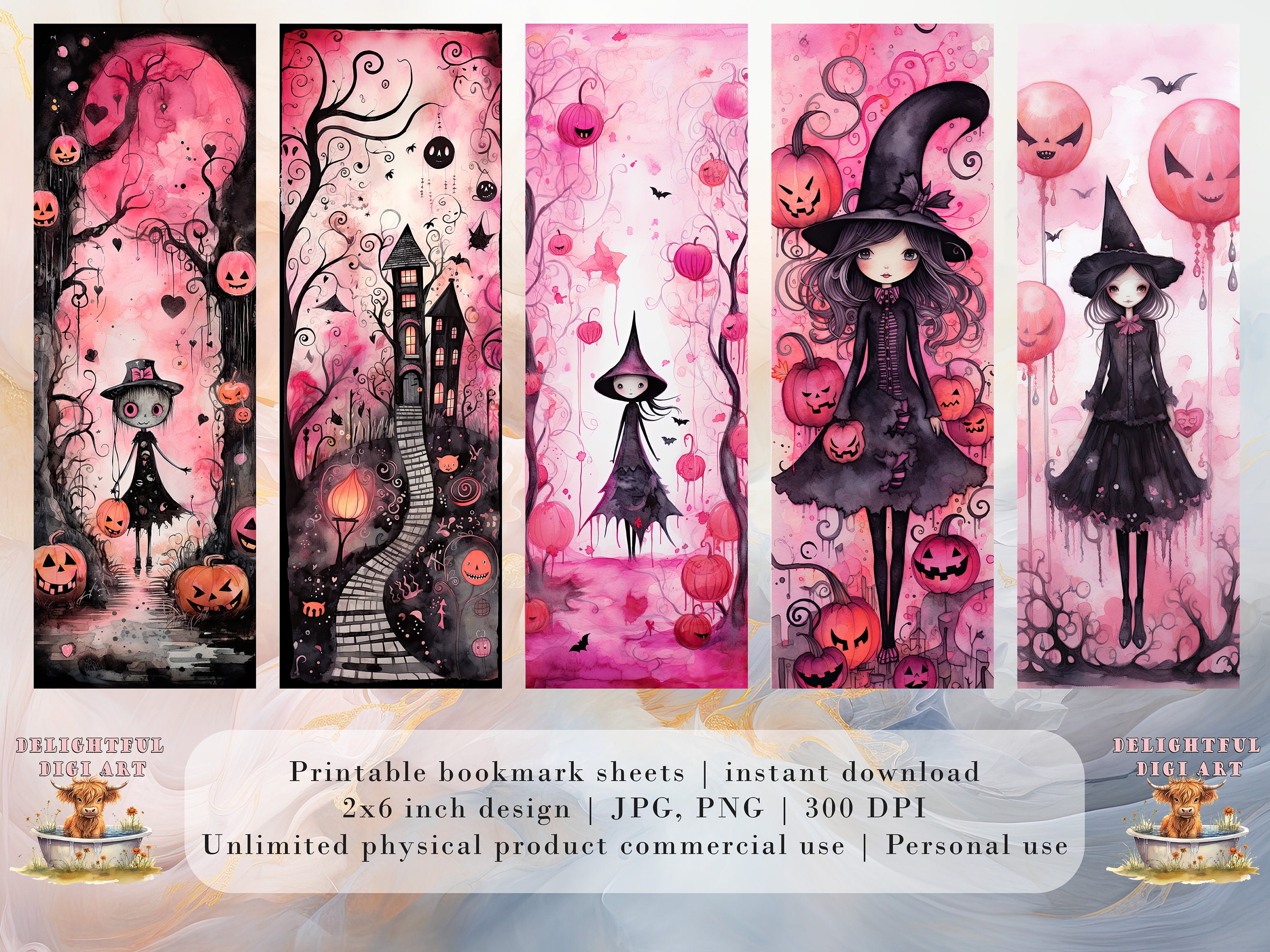 20 Hot Pink Halloween Printable Bookmarks | Digital Download JPG ...
