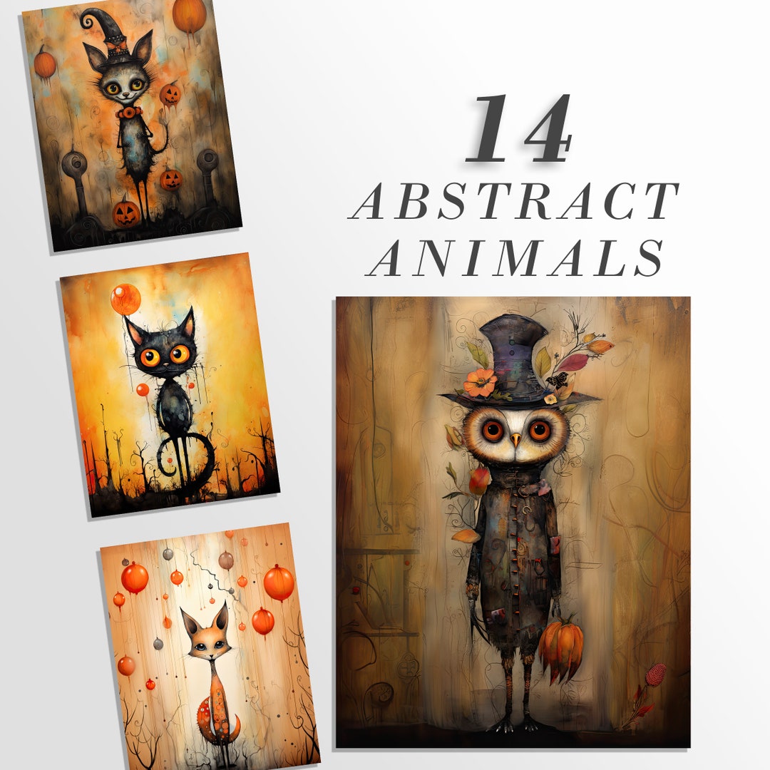 14 Abstract Animals Printable Art Pages| Digital Download JPG Paper Set ...