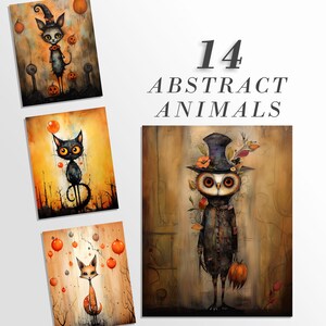 14 Páginas de arte imprimibles de animales abstractos/ Descarga digital JPG Conjunto de papel/ Sublimación PNG/ Paquete de papel digital caprichoso/ Personajes retro