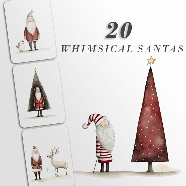 Whimsical Santa Clipart: Jolly Santa Graphics for Christmas Crafts and Decor | PNG Bundle | Sublimation files| Printable