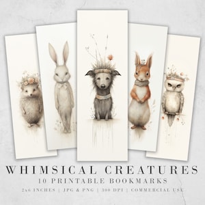 Wunderliche Kreaturen druckbare Lesezeichen, niedliche Tierbuch-Liebhaber-Designs, Lesezeichen-Sublimations-Designs, kreative Geschenke für Leser