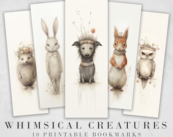 Whimsical Creatures Printable Bookmarks, Cute Animal Book Lovers Designs, Bookmark Sublimation Designs, Creative Gifts for readers