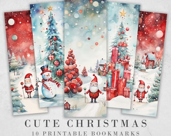 10 Cute Christmas Printable Bookmarks | Digital Download JPG Bookmark Sheets | PNG bookmark sublimation | Bookmark set | Retro Xmas Graphics