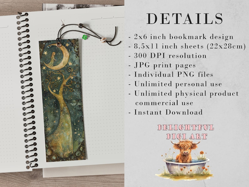 Utskrivbara bokmärken med himmelsk dröm | Bokmärken med drömtema | 3 JPG-ark | Sublimering av PNG-bokmärken | Nyckfull scrapbooking DIY-presentidé bild 2