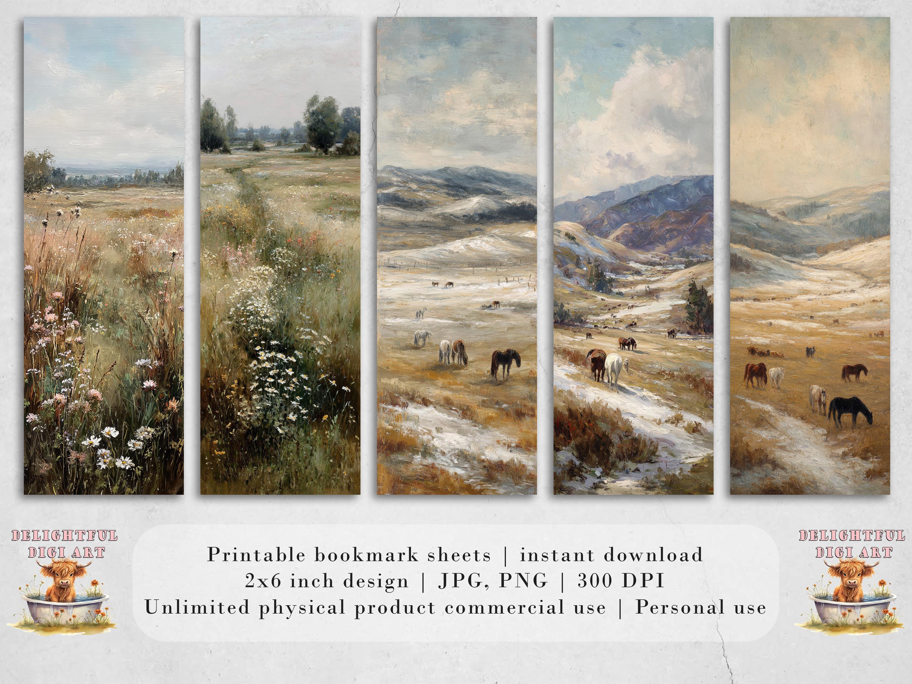 20 Countryside Landscape Themed Printable Bookmarks, Digital Download ...