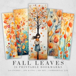 20 herfstbladeren afdrukbare bladwijzers | Digitale download JPG-bladwijzerset| PNG-bladwijzersublimatie | Leuke herfstboekenleggerset | Kieskeurige bezuinigingen