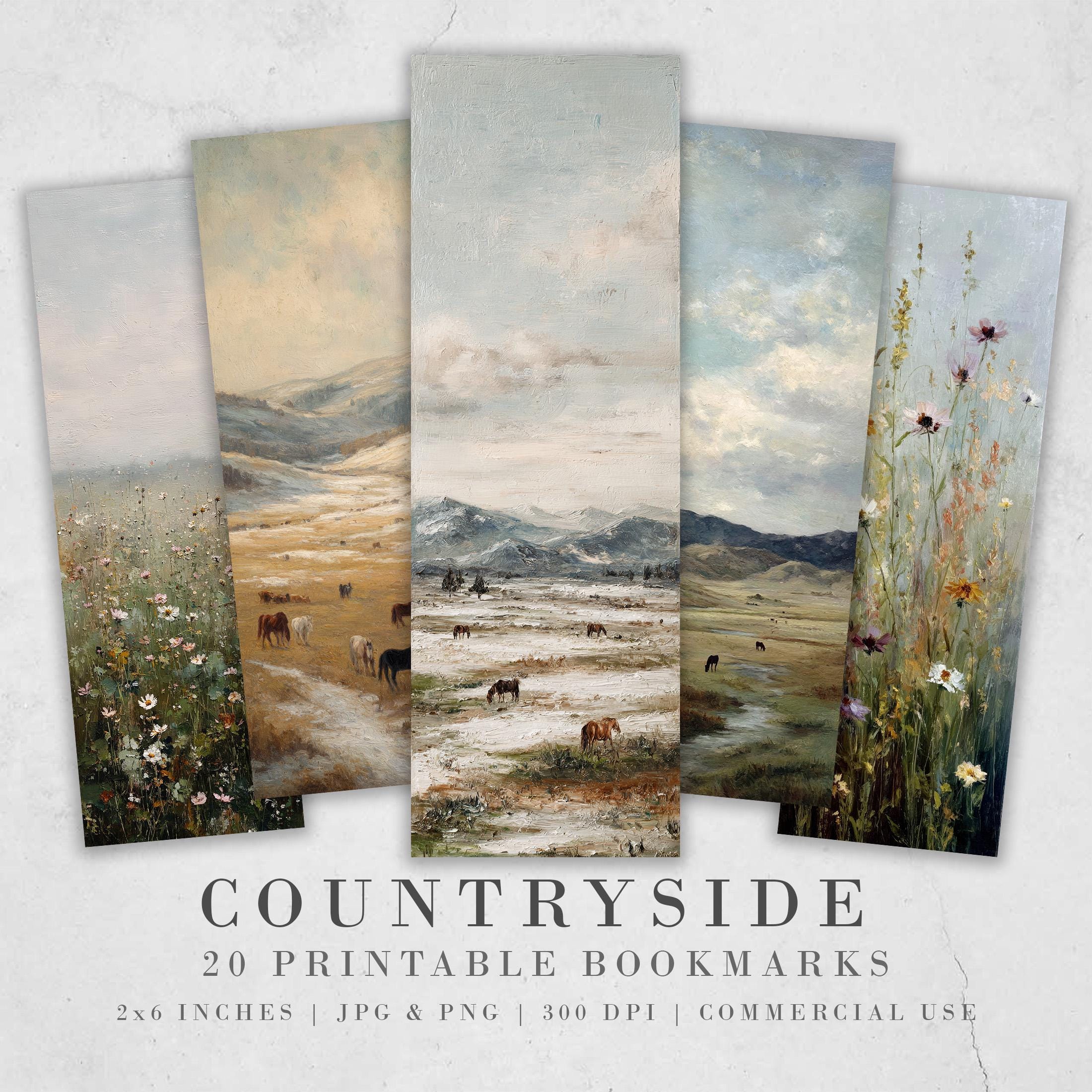 20 Countryside Landscape Themed Printable Bookmarks, Digital Download ...