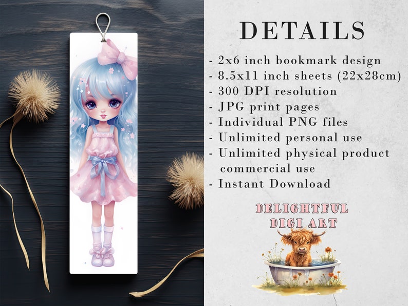 10 Pastel Girls Watercolor Printable Bookmarks | Digital Download JPG ...