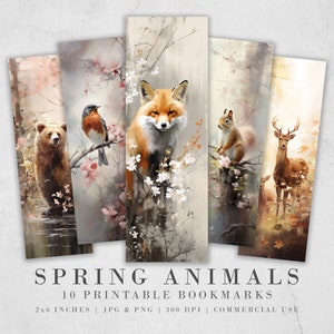 10 Marcadores imprimibles de animales de primavera / Descarga digital JPG Conjunto de marcadores / Sublimación de marcadores PNG / Lindo conjunto de marcadores / Cortes quisquillosos