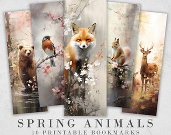 10 Spring Animals Printable Bookmarks | Digital Download JPG Bookmark Set| PNG bookmark sublimation | Cute bookmark set | Fussy Cuts