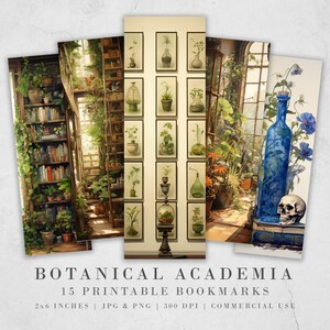 15 Botanical Academia Printable Bookmarks | Digital download JPG Bookmark sheets, PNG sublimation, print and cut, Fantasy Bookmark set