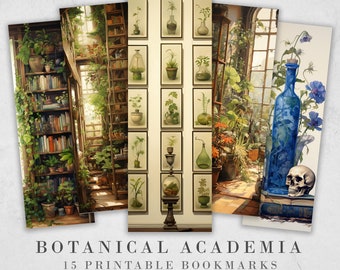 15 Botanical Academia Printable Bookmarks | Digital download JPG Bookmark sheets, PNG sublimation, print and cut, Fantasy Bookmark set