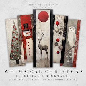 15 wunderliche weihnachtliche Lesezeichen | Digitaler Download JPG Lesezeichen Blätter | Retro Weihnachten | Strumpffüller | DIY Geschenkidee | Abstrakte Kunst
